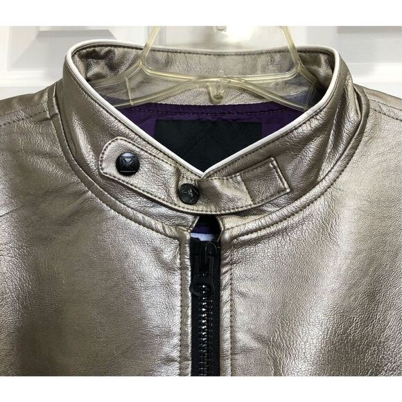 CREATE 2MRW -🎉HP🎉NWT -M Sz XL - 82 C'Est La Vie Silver Faux Leather Biker Jacket - Picture 12 of 16
